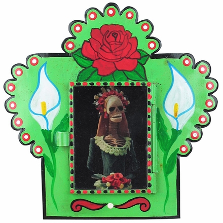 Small Painted Tin Nicho with Catrina Print