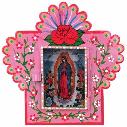 Small Painted Tin Nicho with Virgin of Guadalupe Print