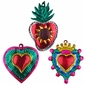 Small Painted Tin Oaxacan Heart Ornaments - Set of 6