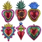 Small Painted Tin Oaxacan Heart Ornaments - Set of 6