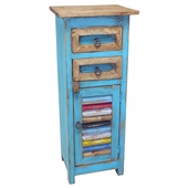 Small Painted Wood Cabinet with Drawers & Multi-Color Slat Door