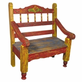 Small Painted Wood Carved Spindle Bench