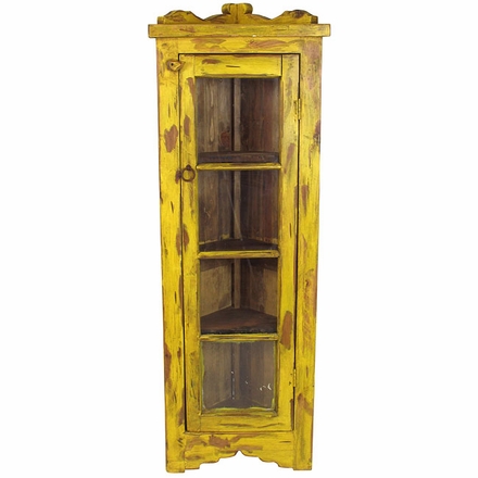 Small Painted Wood Yellow Corner Cabinet