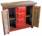 Small Red Painted Wood Buffet with Copper Panel Doors