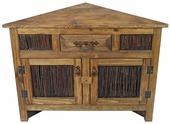 Small Rustic Wood Corner Cabinet with Twig Doors