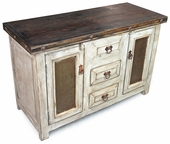 Small Whitewashed Rustic Sideboard with Tin and Iron
