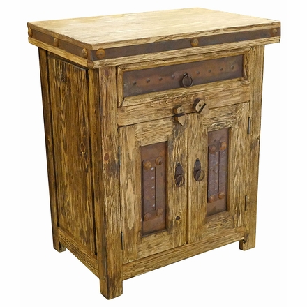 Small Wire Brush Old Wood Console with Iron Accents