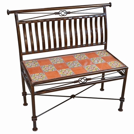 Small Wrought Iron Bench with Talavera Tiles