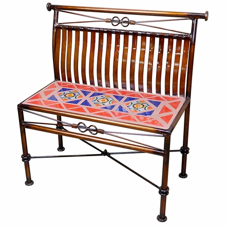 Small Wrought Iron Copper Finish Bench with Talavera Tiles