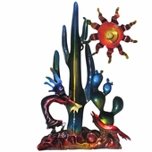 Southwest Kokopelli and Cactus 3D Metal Wall Art