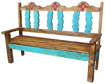 Southwestern Style Wooden Zia Bench
