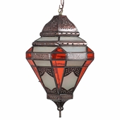Spanish Colonial Hanging Light with Frosted and Orange Glass