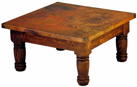 Square Farmhouse Coffee Table with Hammered Copper Top