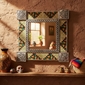 Square Natural Tin & Talavera Tile Mexican Mirror - 13