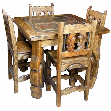 Square Ox Yoke Leg & Inset Slate Top Bistro Table and 4 Stools