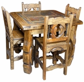 Square Ox Yoke Leg & Inset Slate Top Bistro Table and 4 Stools