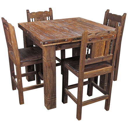 Square Rustic Wood Counter Height Bistro Table with 4 Stools