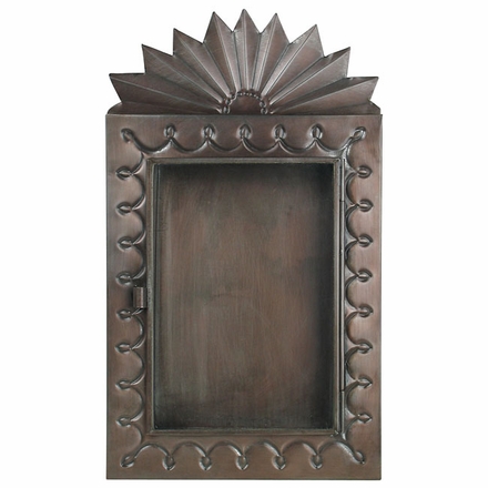 Sunburst Mexican Tin Shadow Box - Hinged Glass Door