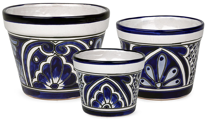 Talavera Blue & White Flower Pots - Set of Three
