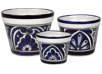 Talavera Blue & White Flower Pots - Set of Three
