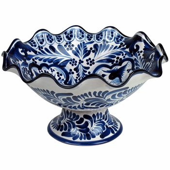 Talavera Blue & White Scallop Fruit Bowl with Base
