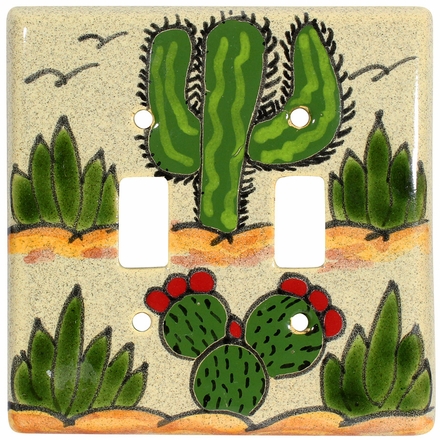 Talavera Double Switchplate - Cactus Design