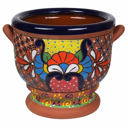 Talavera Flower Pot with Exposed Terracotta and Handles