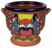 Talavera Flower Pot with Exposed Terracotta and Handles