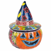 Talavera Jack-O-Lantern Pumpkin with Witch Hat