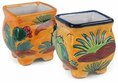 Talavera Mini Square Seed Pot - Cactus Design - Set of 2