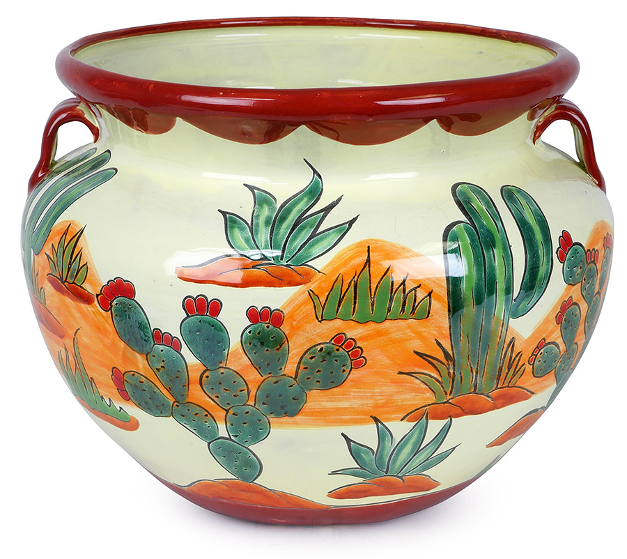 Talavera Pottery Large Round Cactus Pot