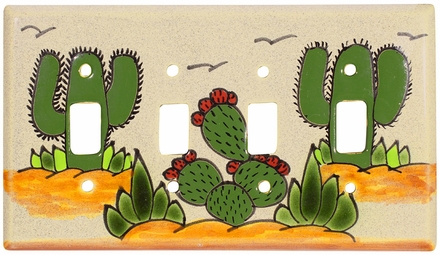 Talavera Quadruple Switch Plate - Cactus Design