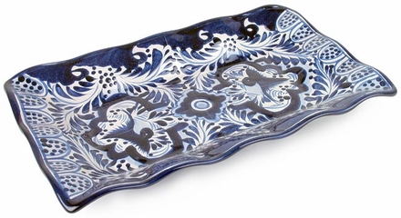 Talavera Scalloped Edge Appetizer Tray - Blue & White