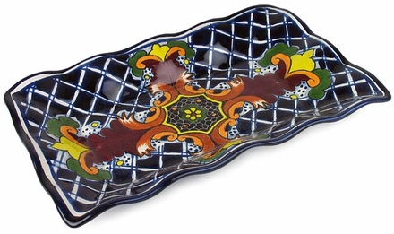 Talavera Scalloped Edge Appetizer Tray - Yellow Cross