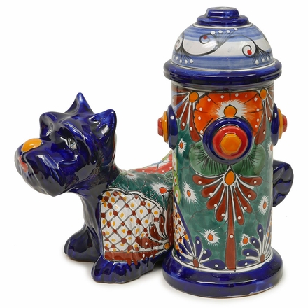 Talavera Scottie Dog with Fire Hydrant Statue