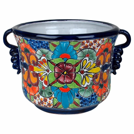 Talavera Squash Flower Pot with Handles