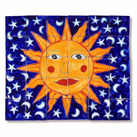 Talavera Sun Face Tile Mural