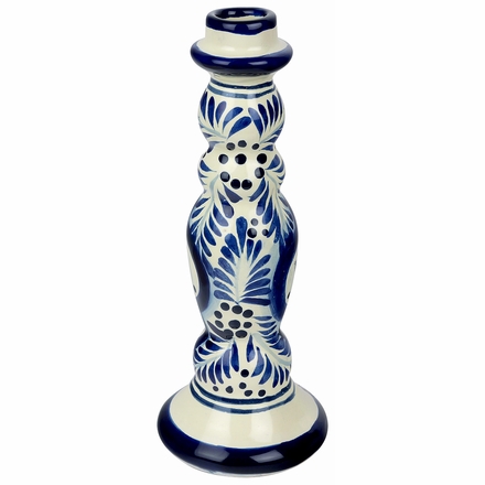 Talavera Tall Blue & White Candleholder