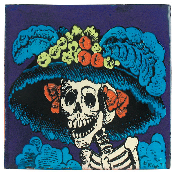 Talavera Mexican Tile - Day of the Dead Skeleton - 15 Tiles