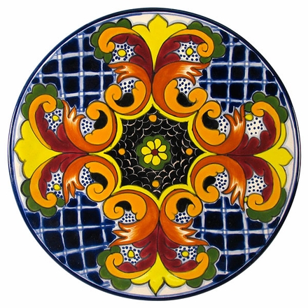 Talavera Yellow Cross with Maroon Dinner Plate