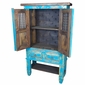 Tall Blue Painted Wood Cabinet - 2 Doors & 2 Drawers