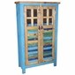 Tall Blue Painted Wood Cabinet with Colorful Slat Doors