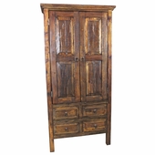 Tall Distressed Wood Armoire - 2 Doors and 4 Drawers