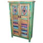 Tall Green Painted Wood Cabinet with Colorful Slat Doors