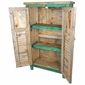 Tall Green Painted Wood Cabinet with Colorful Slat Doors