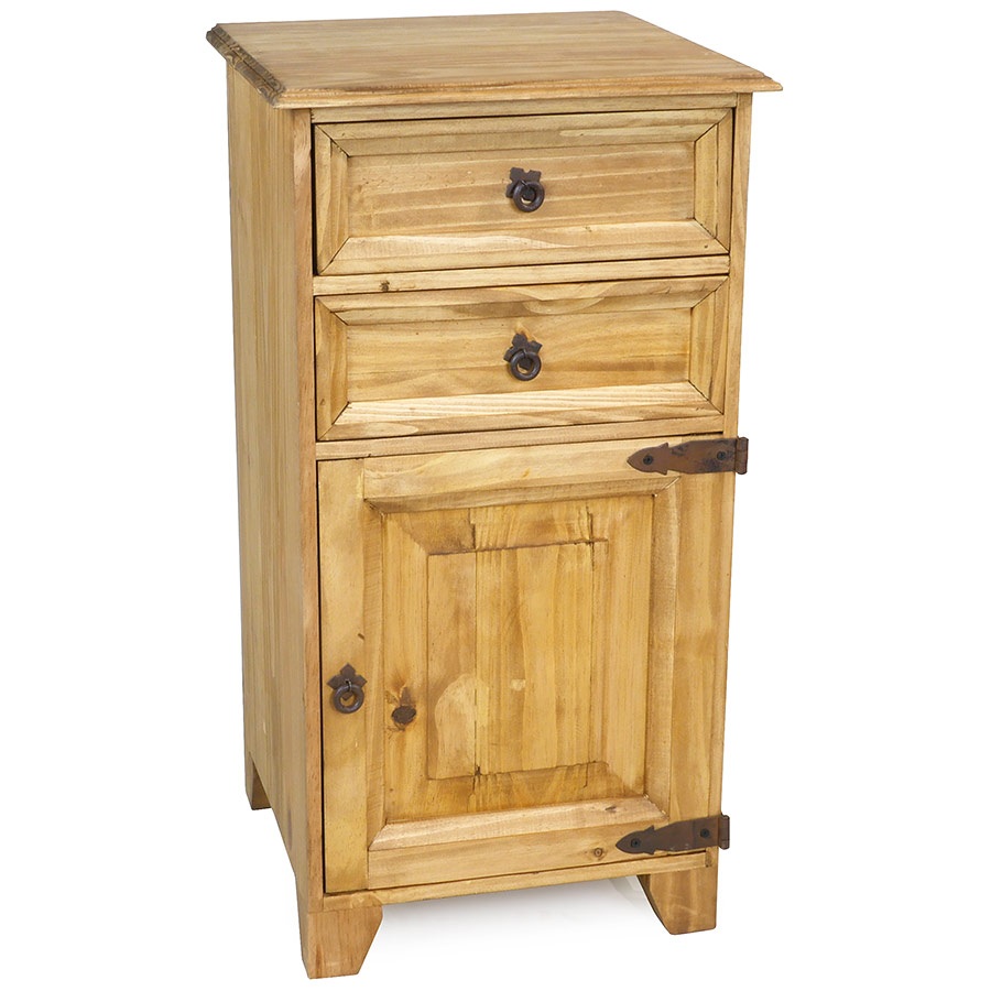 Tall Mexican Pine Nightstand with 2 Drawers and