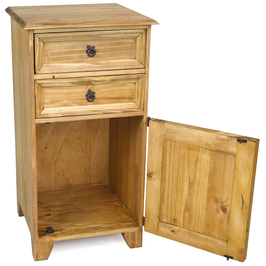 Tall Mexican Pine Nightstand with 2 Drawers and