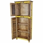 Tall Multi-Color Distressed Rustic Wood Cabinet with Slat Doors and Carved Panels
