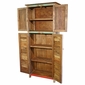 Tall Painted Wood Cabinet with Colorful Slat Doors and Carving
