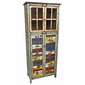 Tall Painted Wood Double Cabinet with Glass Window and Colorful Slat Doors